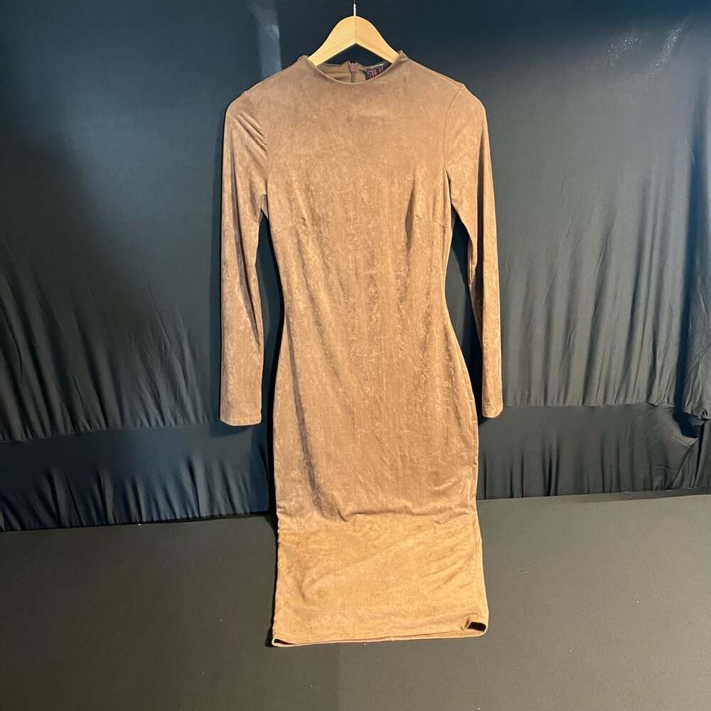 Hot Miami Styles Midi Dress Size M Brown Long Sleeve